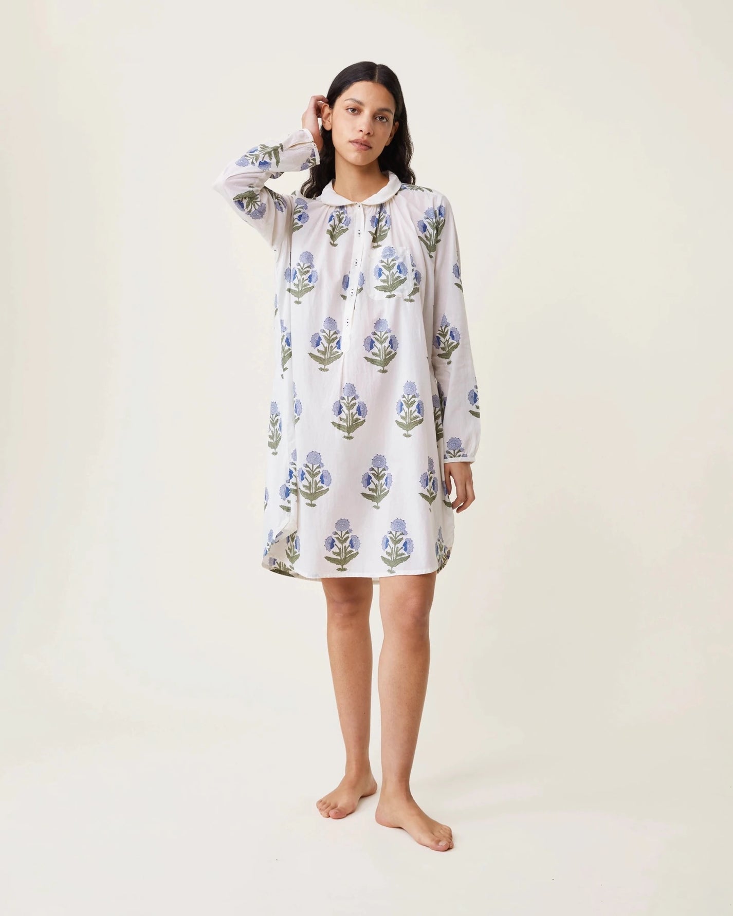 Robe de nuit Calie imprimé Poppy ciel - Scarlette Ateliers