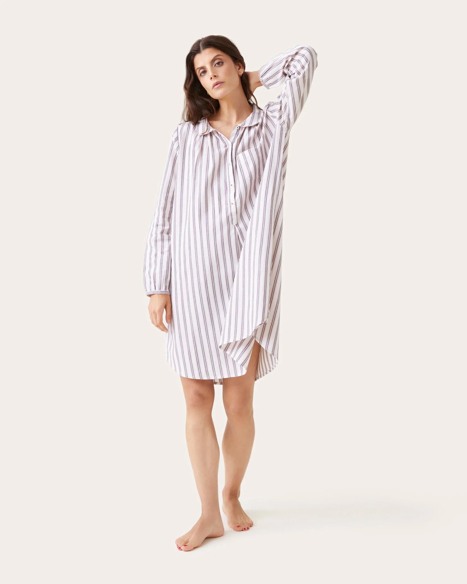 Robe de nuit Calie rayures mist - Scarlette Ateliers