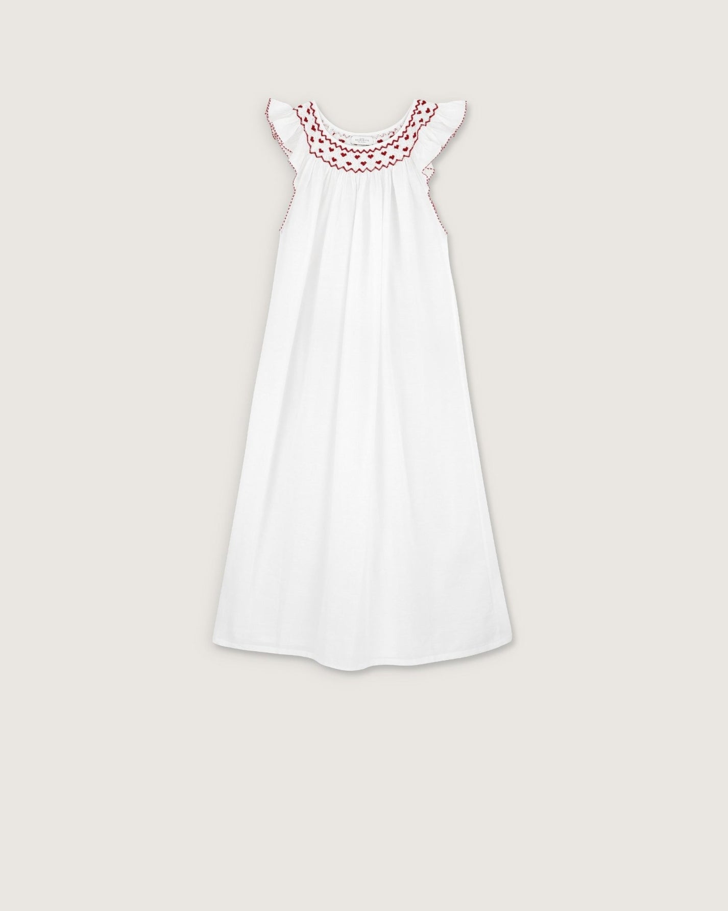 Robe de nuit Dona blanche broderies rouges - Scarlette Ateliers