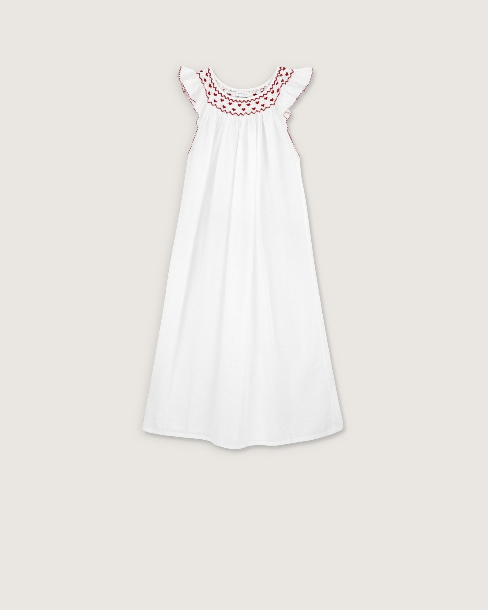 Robe de nuit Dona blanche broderies rouges - Scarlette Ateliers