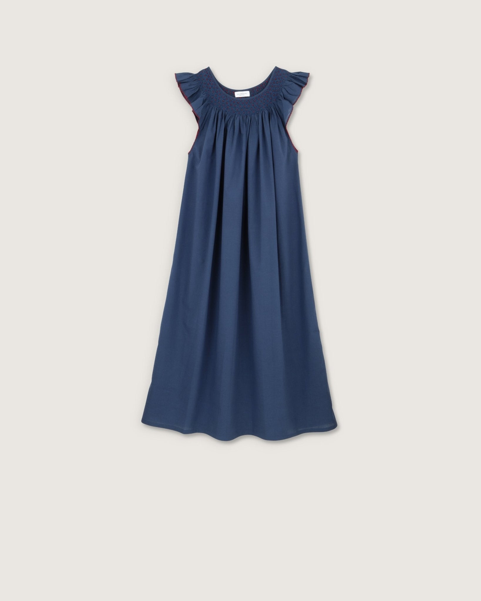 Robe de nuit Dona indigo broderies rouges - Scarlette Ateliers