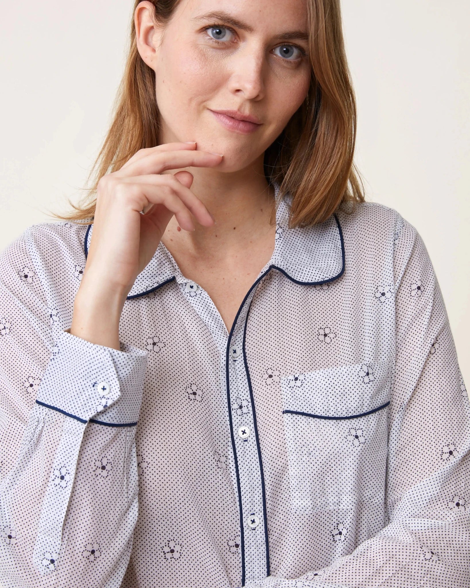 Robe de nuit Freya imprimé Alia bleu - Scarlette Ateliers