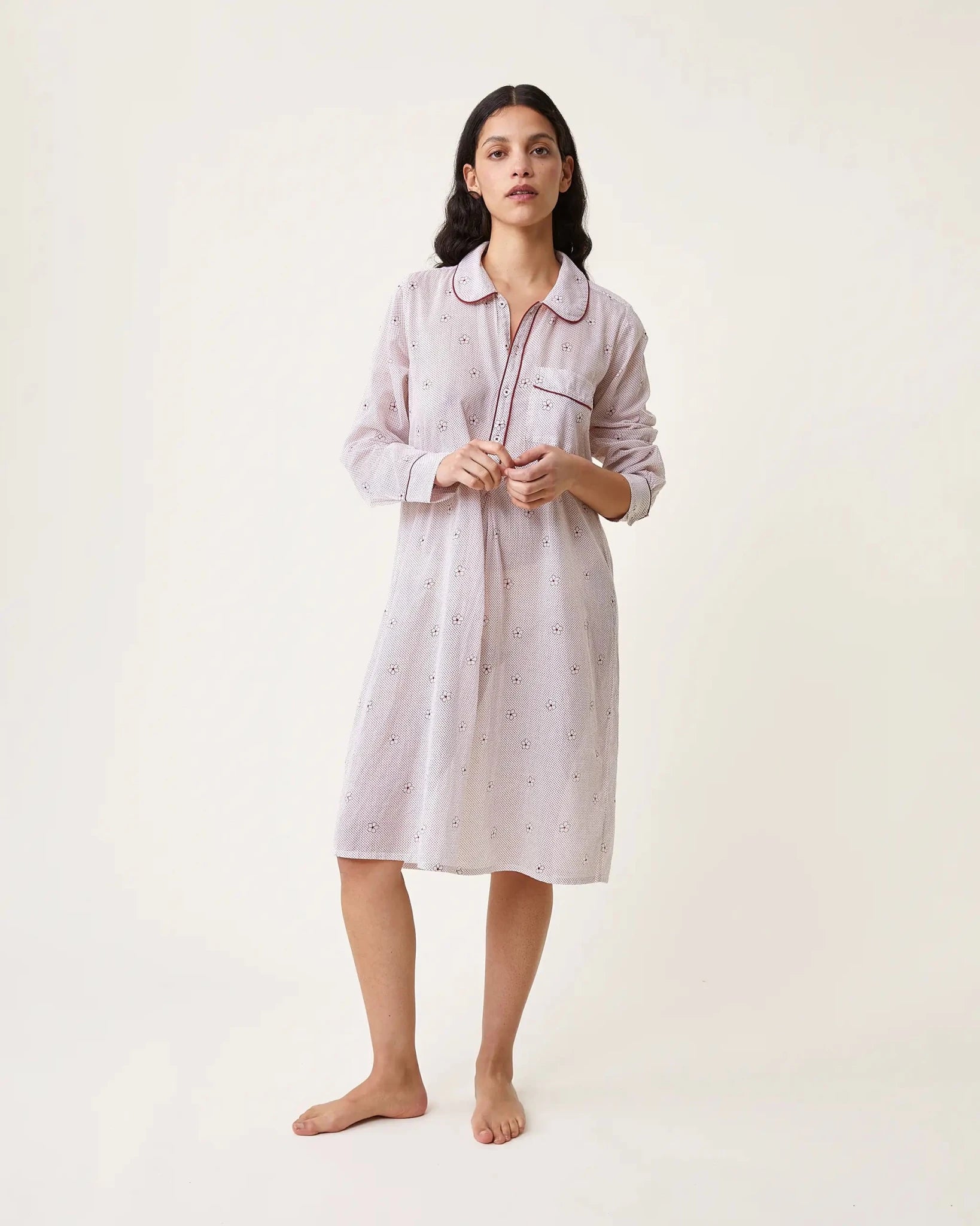 Robe de nuit Freya imprimé Alia rouge - Scarlette Ateliers