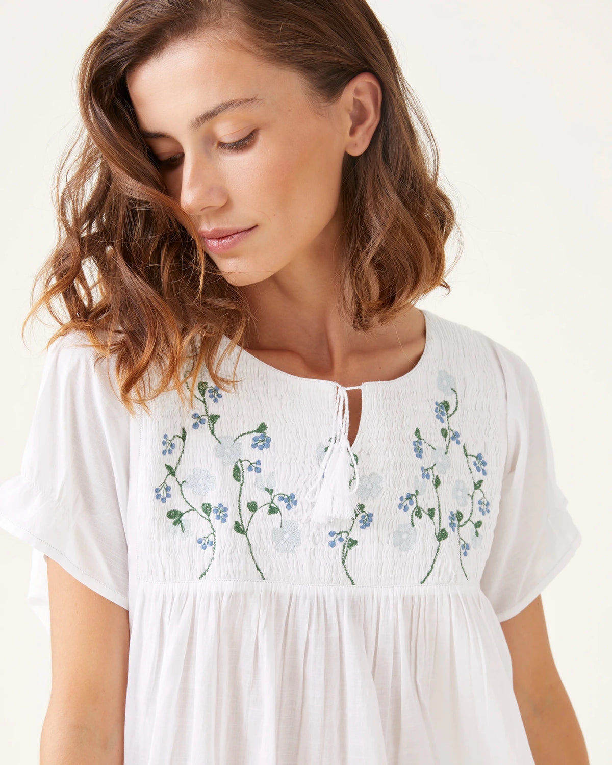 Robe de nuit Frida broderies bleuets - Scarlette Ateliers