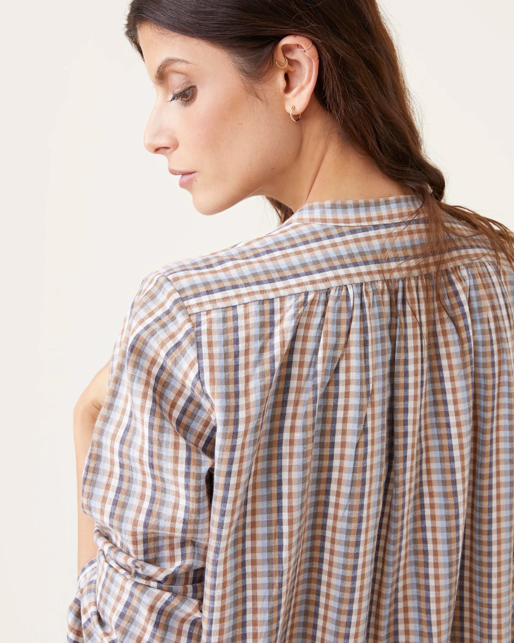 Robe de nuit Janet carreaux moka - Scarlette Ateliers