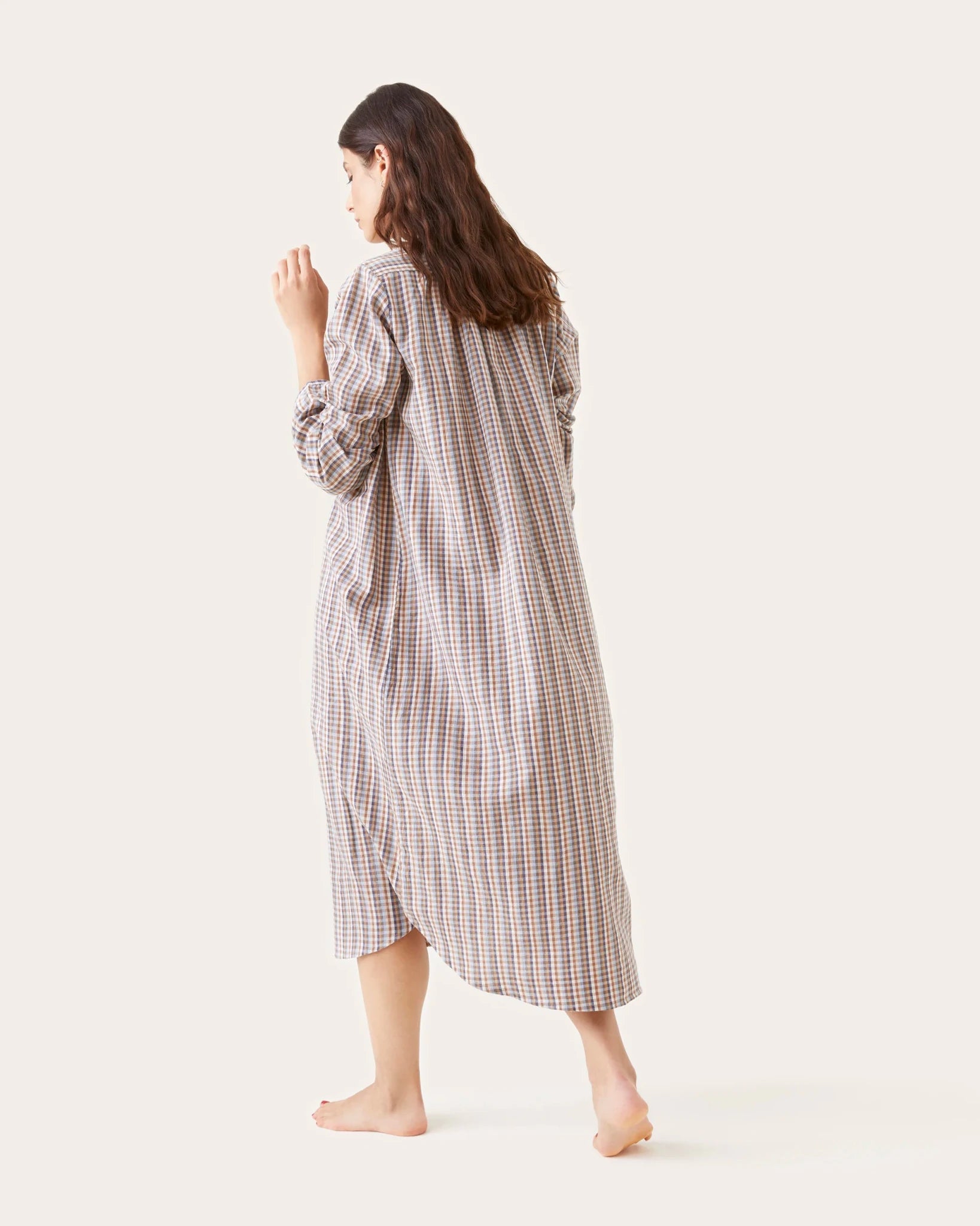 Robe de nuit Janet carreaux moka - Scarlette Ateliers