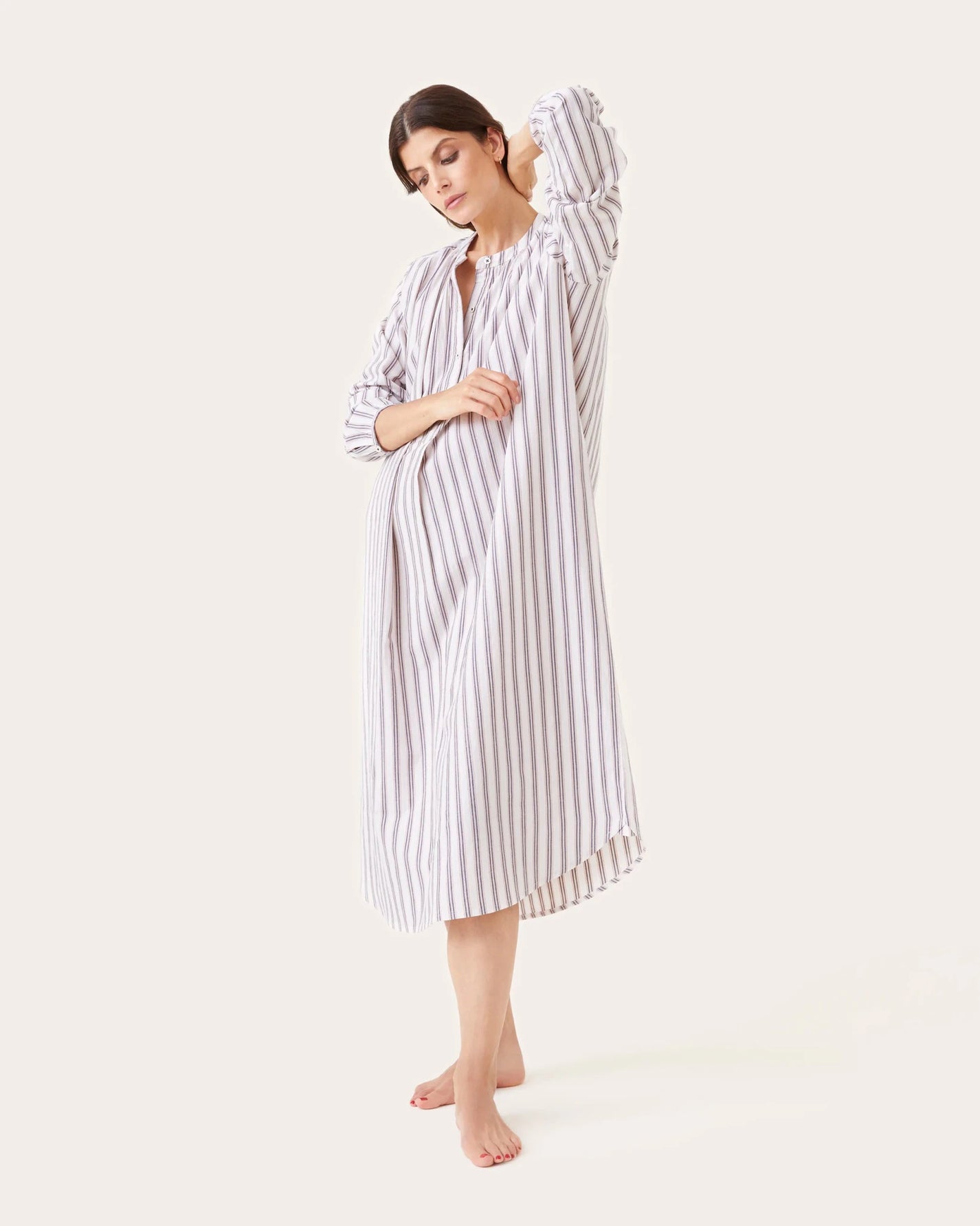 Robe de nuit Janet rayures mist - Scarlette Ateliers