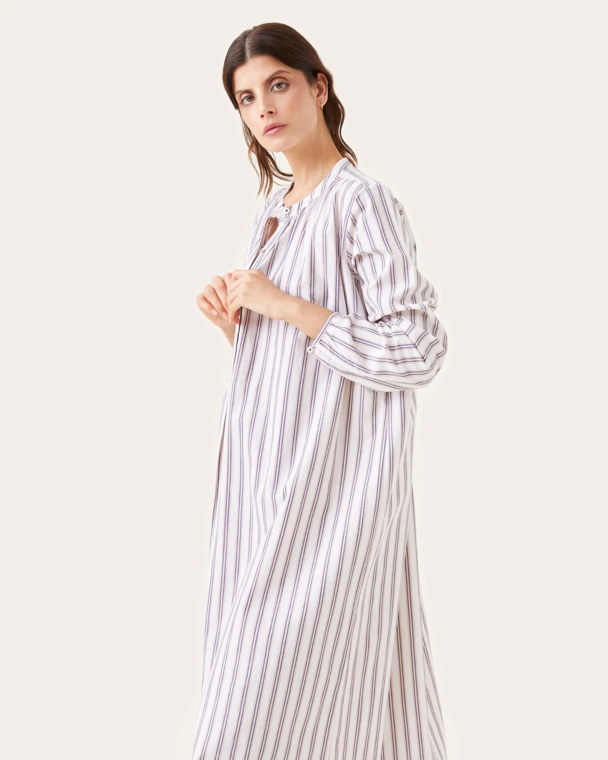 Robe de nuit Janet rayures mist - Scarlette Ateliers