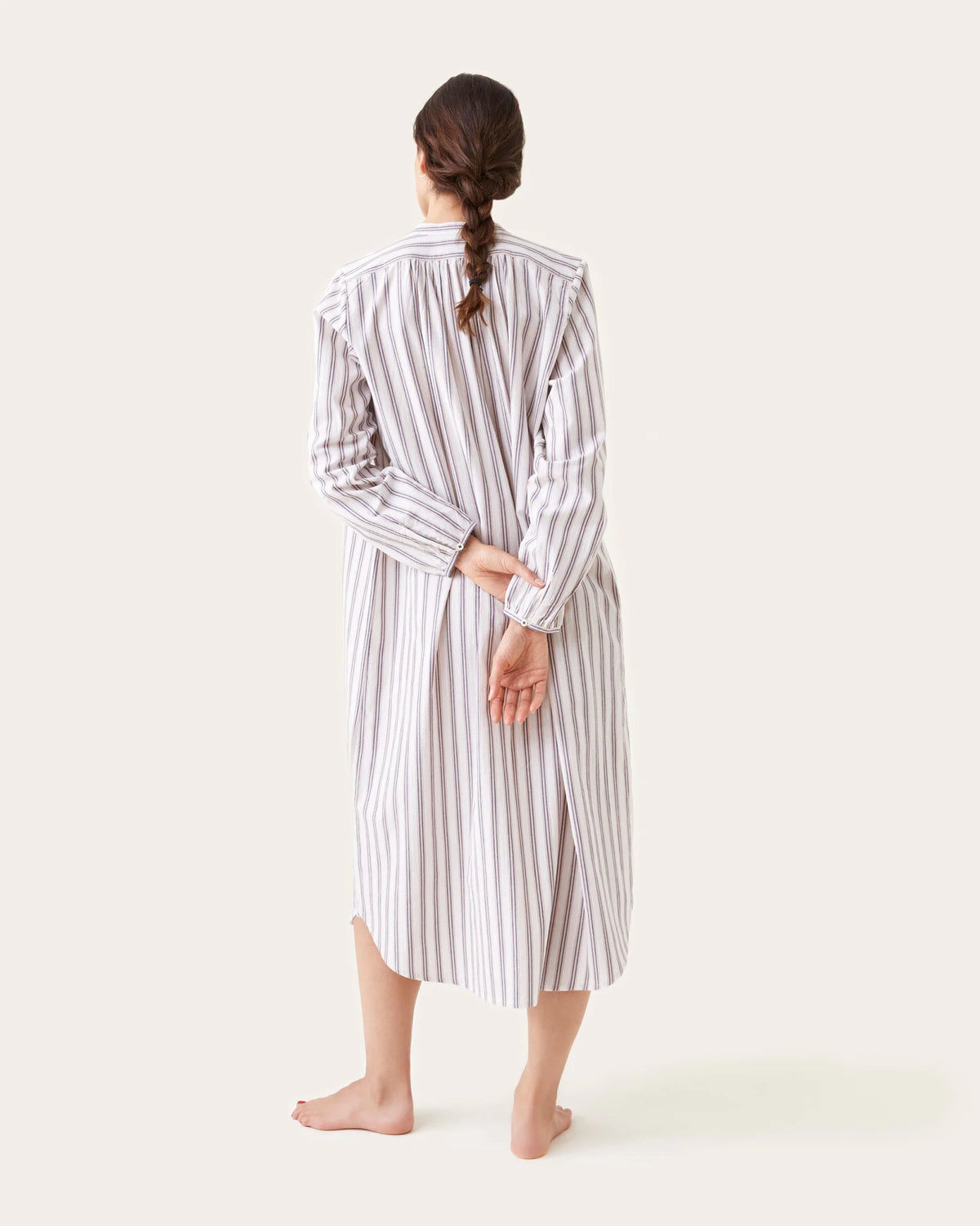 Robe de nuit Janet rayures mist - Scarlette Ateliers