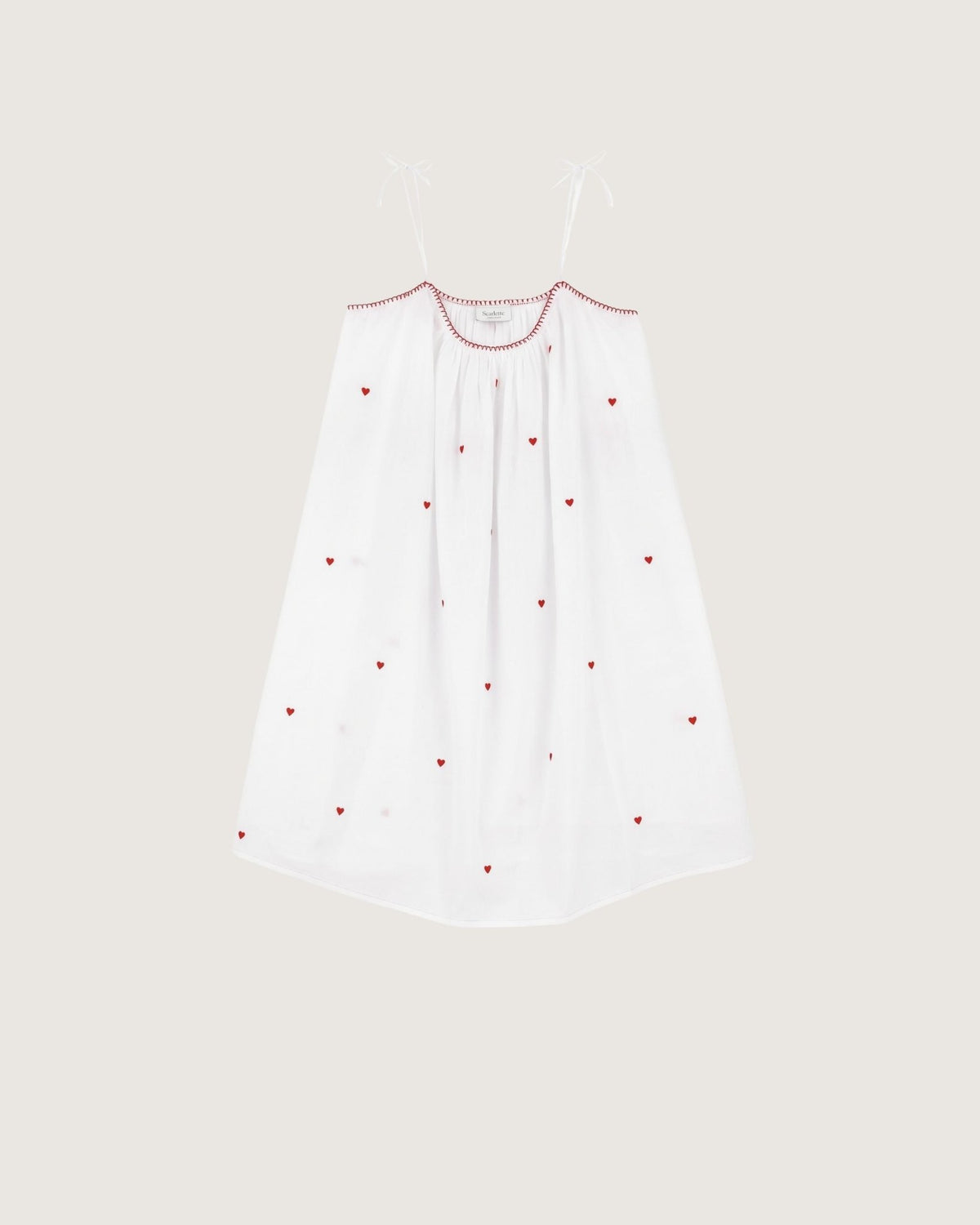Robe de nuit Lucy broderies coeurs rouges - Scarlette Ateliers