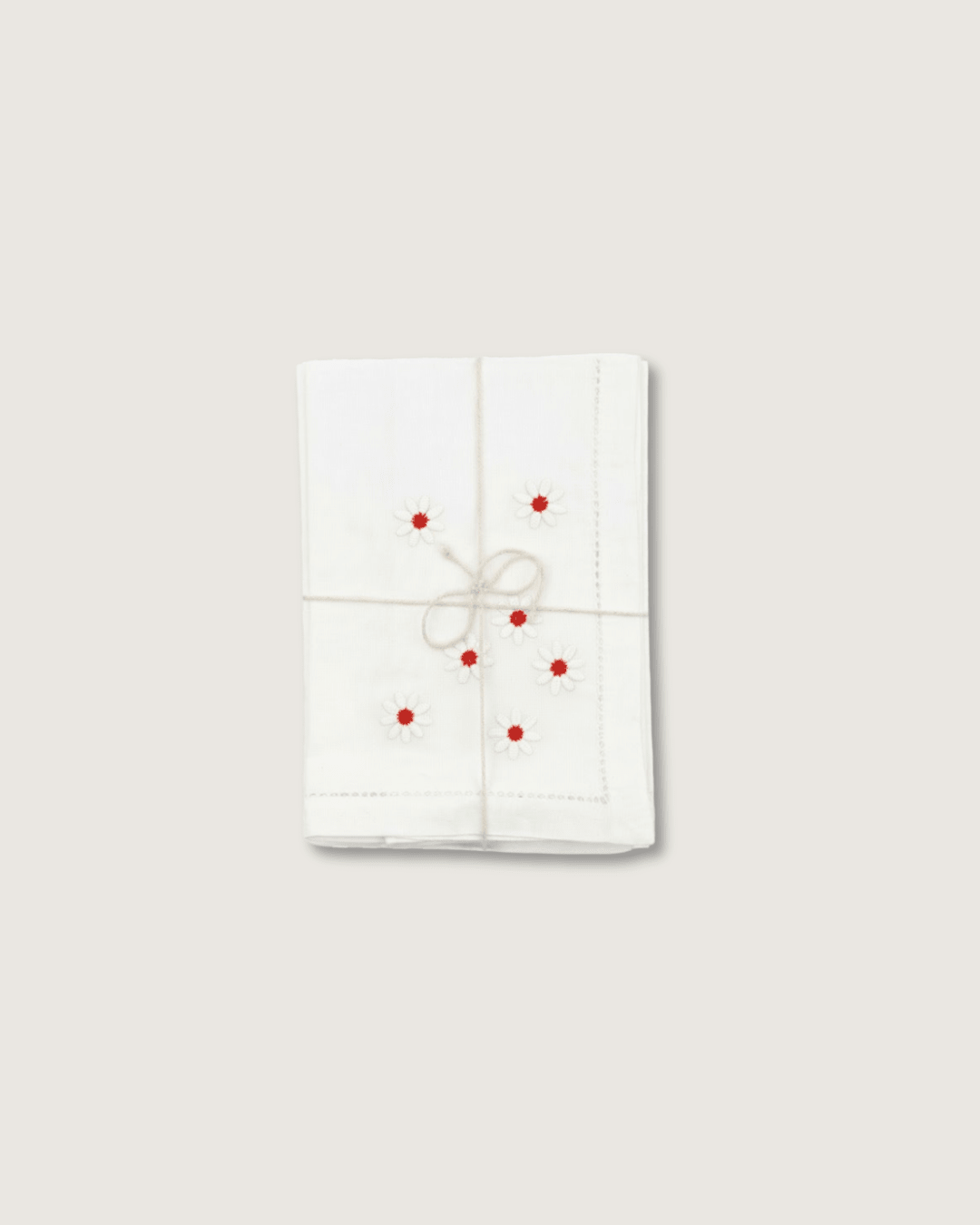 Set de 8 serviettes de table broderies fleurs rouges - Scarlette Ateliers